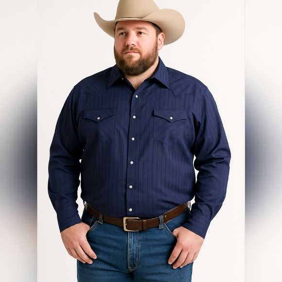 Ely Cattleman Other - Ely Cattleman Navy Western Pearl Snap Shirt Men's 2XLCotton Cowboy Rodeo Ranch